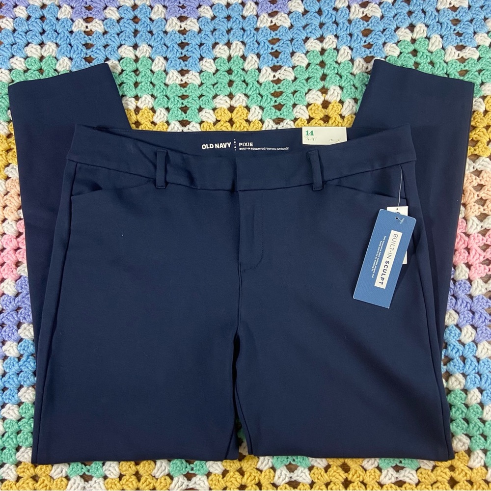 New nwt Old Navy Pixie Ankle womens navy Blue Pants mid rise stretch skinny 14